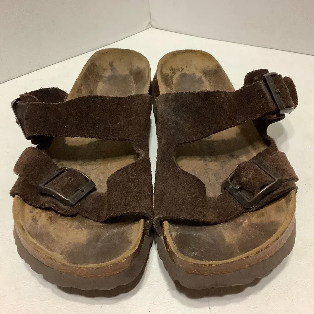 Betula Birkenstock Brown Suede Leather Arizona Sandals Size 245 Narrow Width - Picture 6 of 13